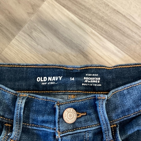 Old Navy Girls Dark Blue Distressed Jeggings size 14 high rise raw hem - Picture 2 of 8
